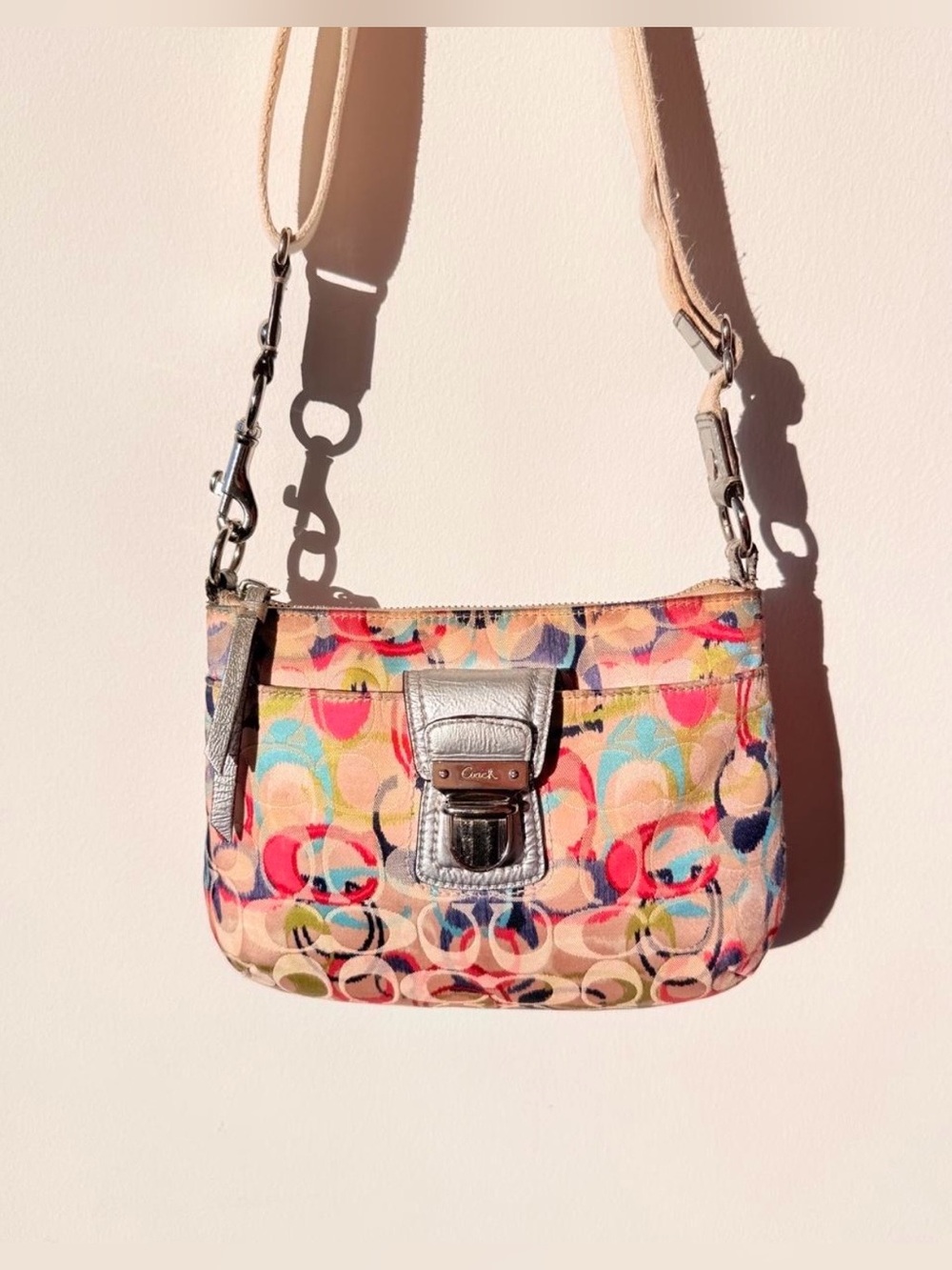 Coach Multicolor Signature Canvas Crossbody with Silver Trim
